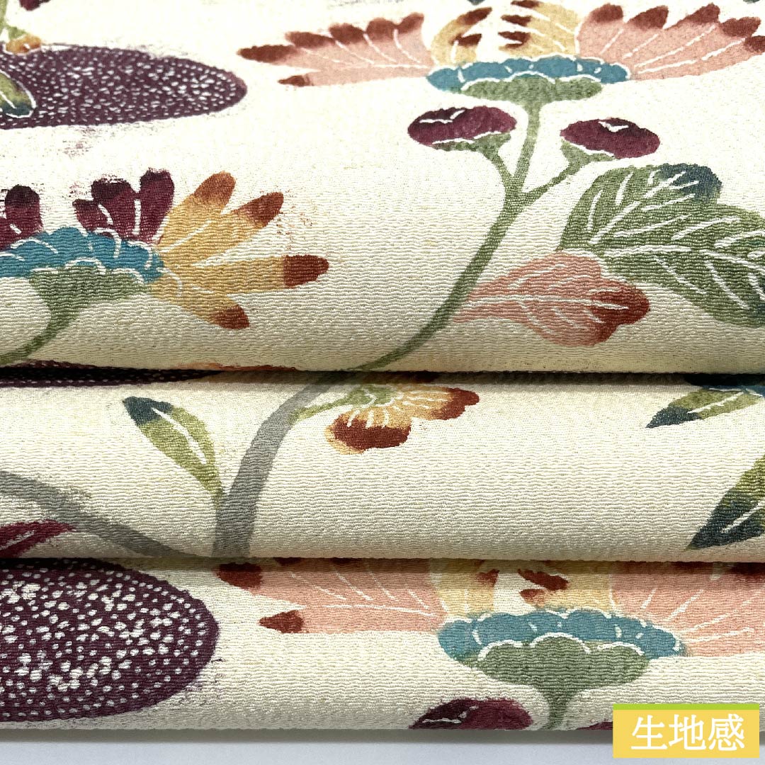 Nagoya obi, natural color (kinariiro), floral arabesque, flowing water pattern, obi length 345cm, pure silk, S rank, full length, casual, cream color, 1124006212315, Nagoya style
