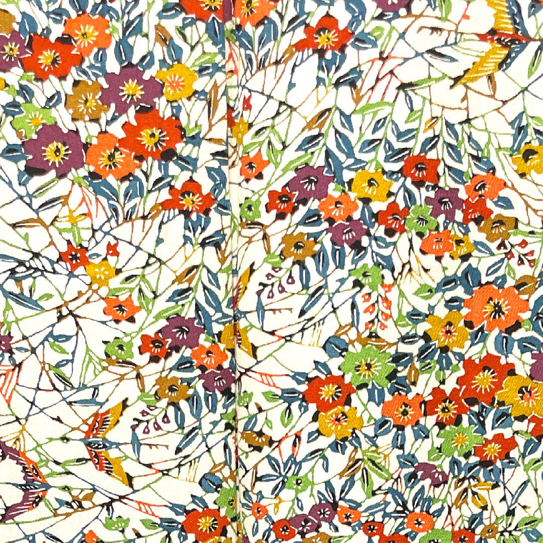 小紋 身丈156cm 裄丈60cm 袷 胡粉色 草花模様 正絹 Aランク 白系 1115003073311