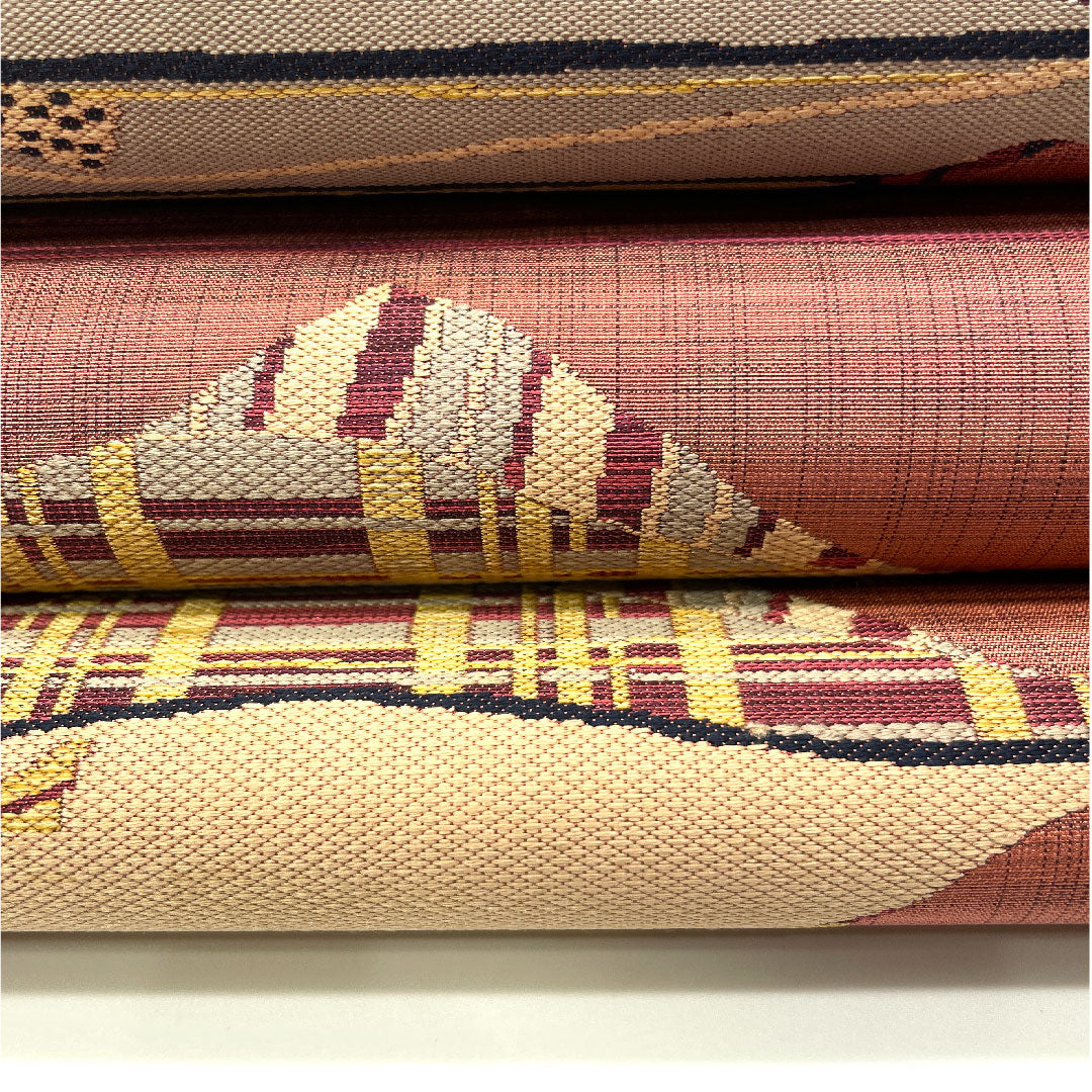 袋帯 魚柄 抽象模様 帯丈436cm 正絹 Sランク 六通 カジュアル 赤系 1123004132312