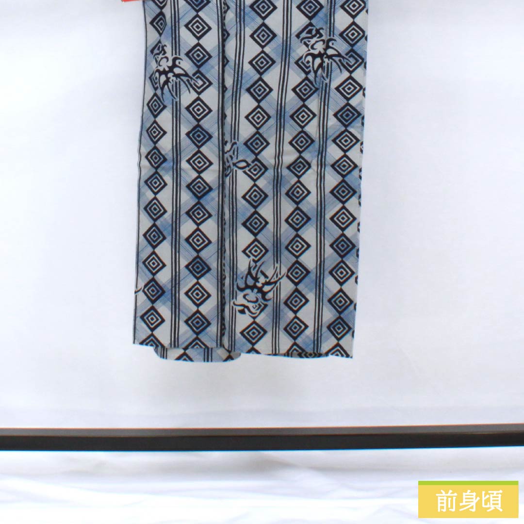 Men's Cotton Yukata, Length 139cm, Sleeve Length 72.5cm, Rank A, Single-Layer, Gray with Tin-Colored Kumadori (Shaded Pattern) and a Three-Measure Check Pattern, Product Number 1118005903122
