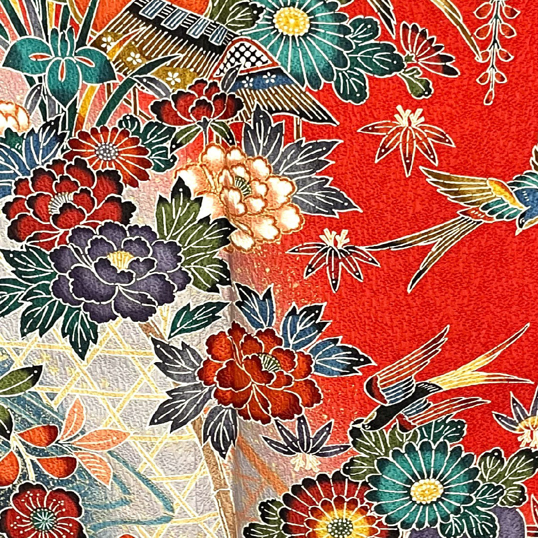 振袖 身丈163cm 裄丈64cm 袷 茜色 型染 吉祥文様 正絹 Sランク 赤系 1113000862412