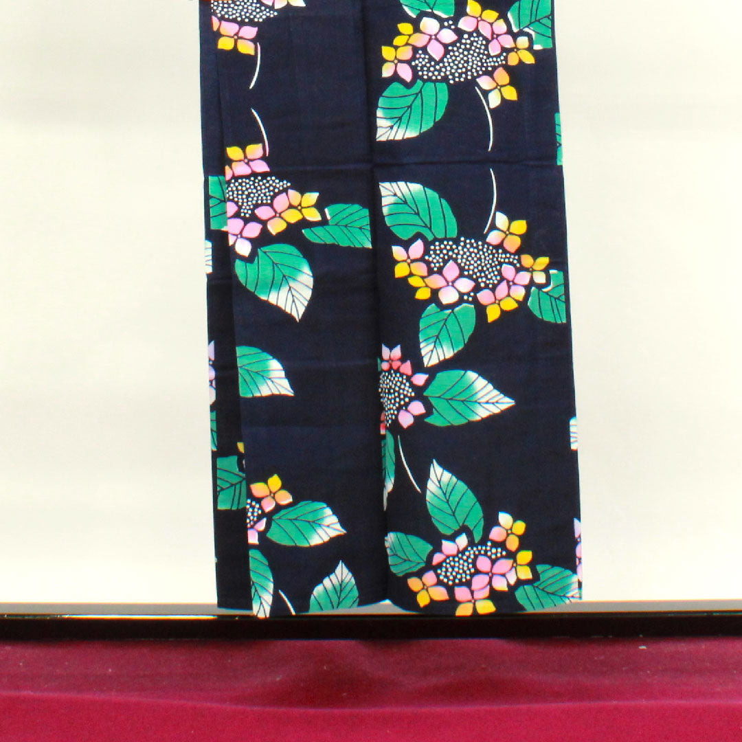 浴衣 濃紺色 紫陽花 木綿 Sランク 単衣 身丈150.5cm 裄丈64cm 紺系 1118003062118
