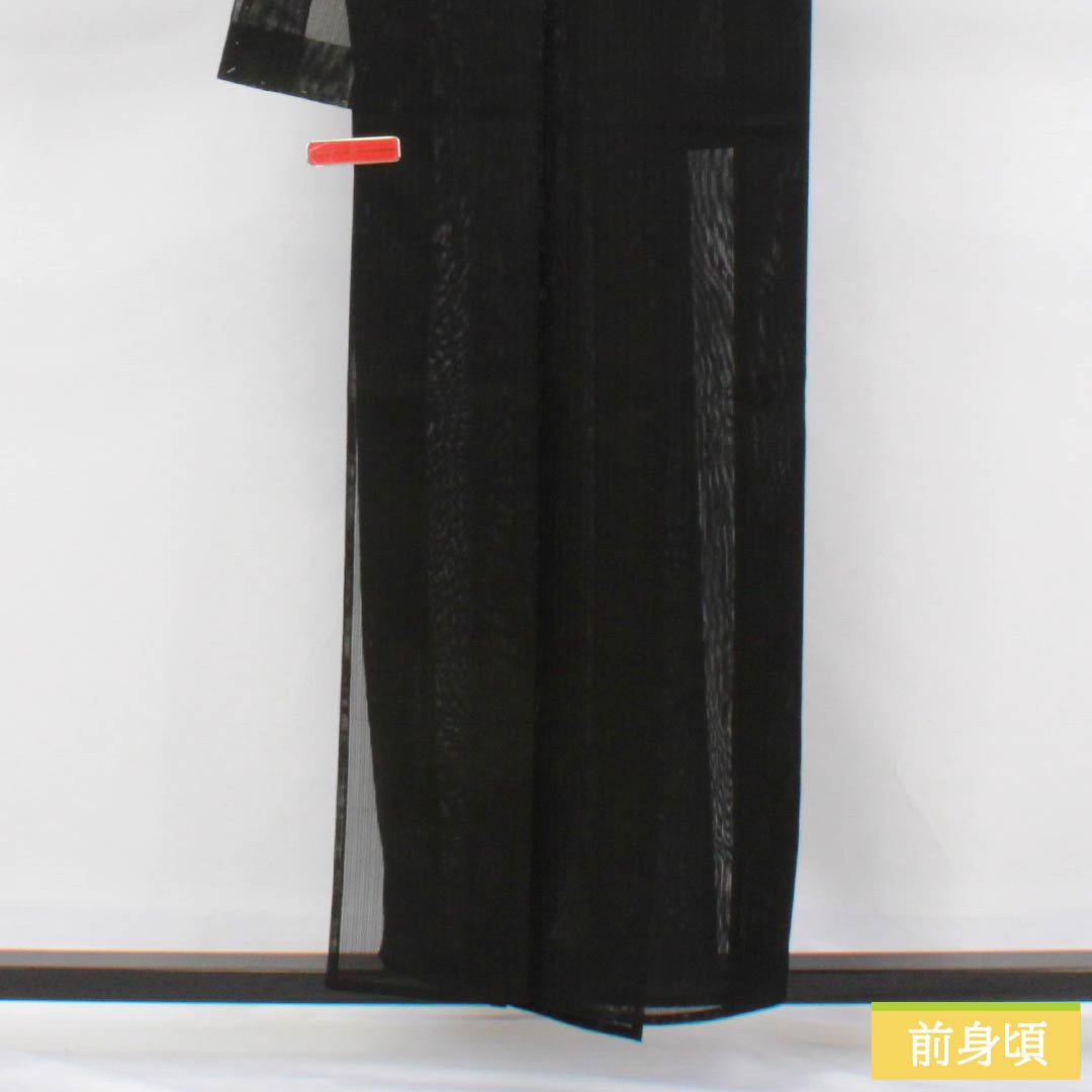 夏物 正絹 色無地 身丈157.5cm 裄丈62.5cm 竪絽 絽 Aランク 黒系 1132002703310