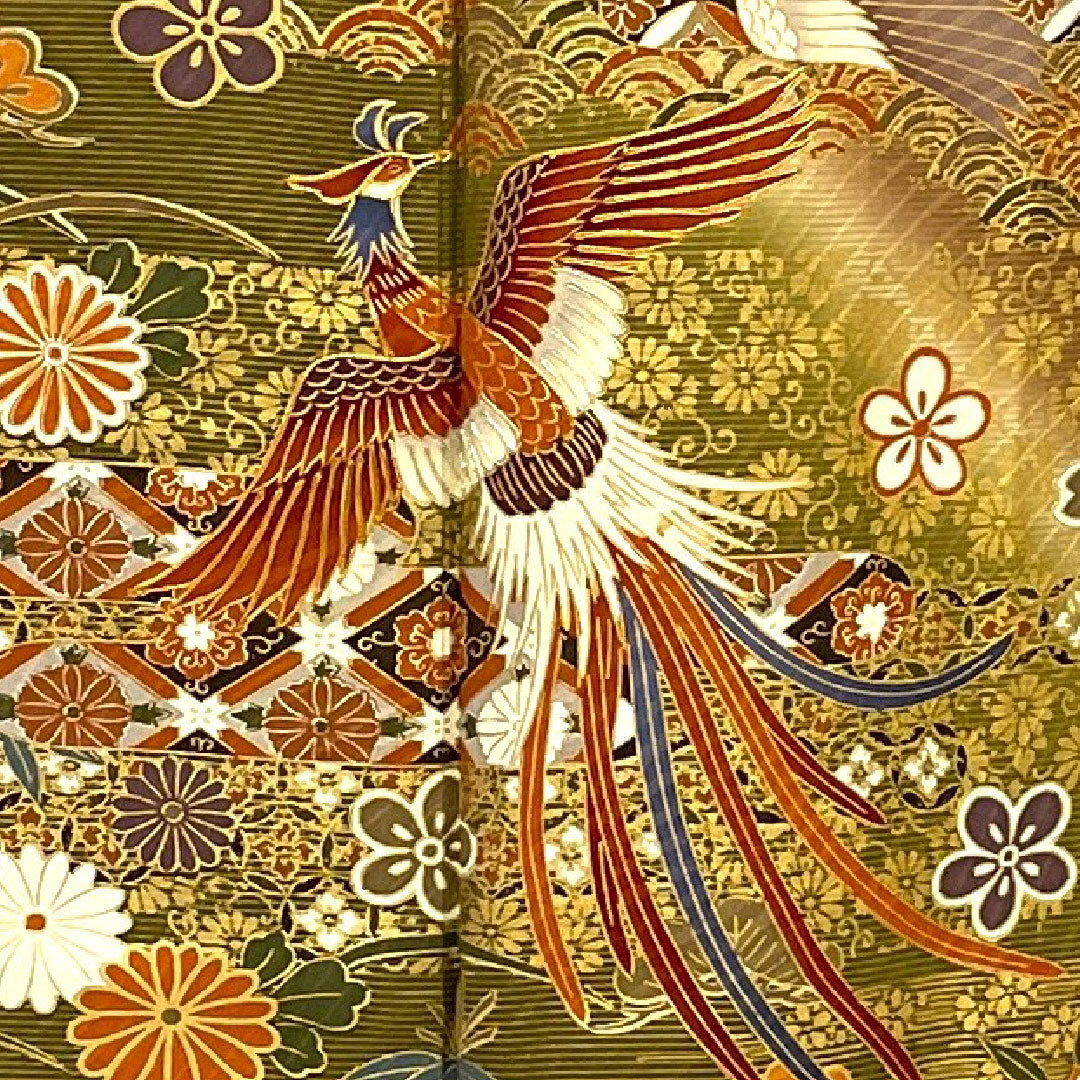 訪問着 袷 身丈165.5cm 裄丈68cm 京友禅 鳳凰 吉祥文様 正絹 Aランク 茶系 1112001063514