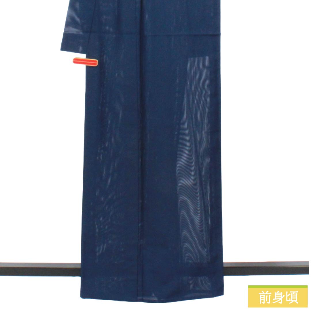 夏物 ポリエステル 色無地 Aランク 身丈162.5cm 裄丈63.5cm 紺色(こんいろ) 洗える着物 素無地 絽 紺系 1132004153418