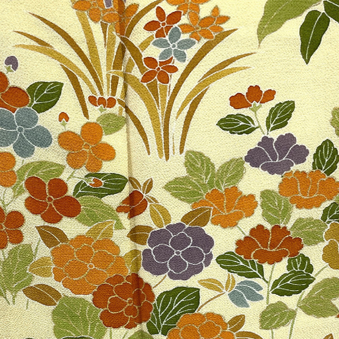 訪問着 袷 身丈162cm 裄丈64cm 花柄 正絹 Aランク クリーム系 1112000353415