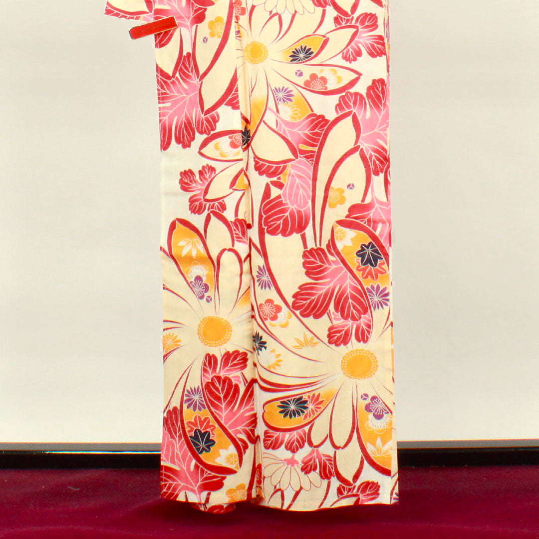 Yukata Flower Pattern Cotton S Rank Single Layer Length 162cm Sleeve Length 65.5cm White 1118001152411