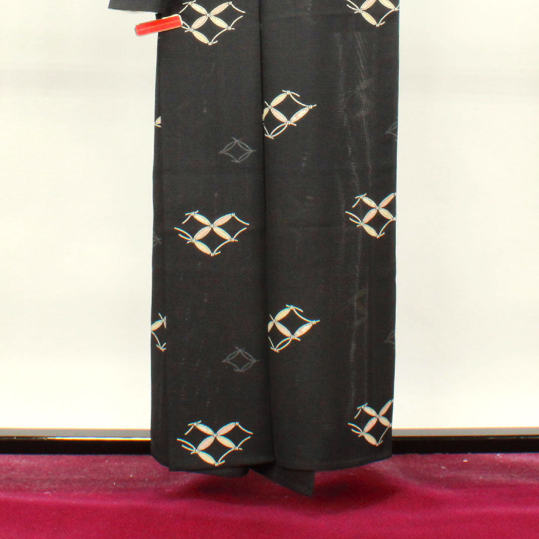 夏物 正絹 小紋 身丈157.5cm 裄丈65cm 七宝 絽 Sランク 黒系 1132001522310