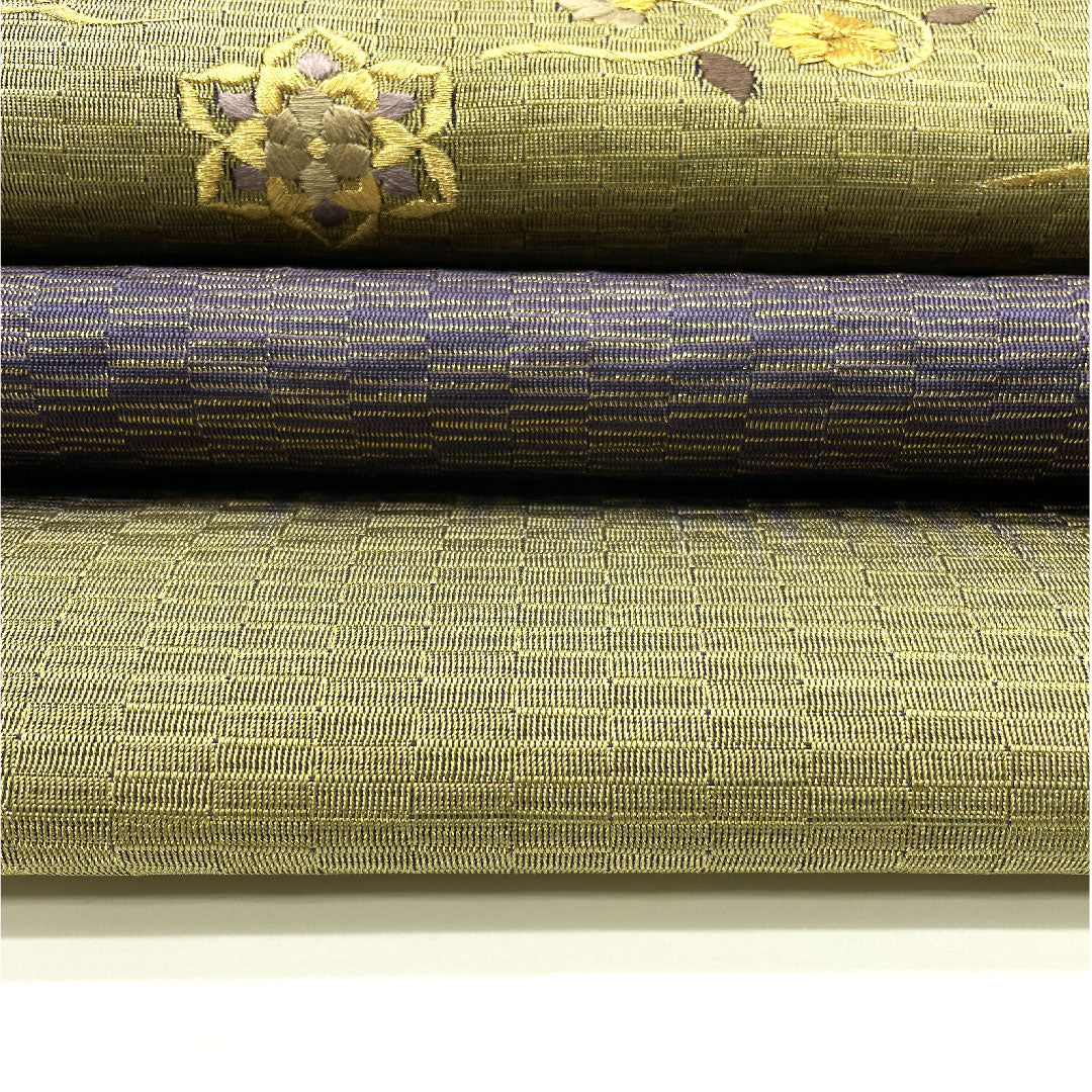 袋帯 刺繍 花鳥模様 帯丈440cm 正絹 Sランク ポイント柄 セミフォーマル 緑系 1123004652319