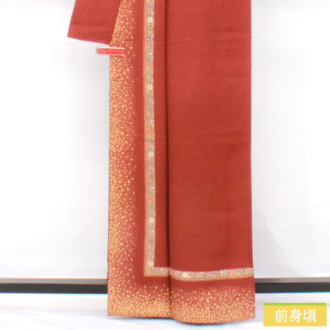 訪問着 正絹 袷 身丈162.5cm 裄丈64cm 赤銅色(しゃくどういろ) 京友禅 抽象模様 Aランク 茶系 1112005973414