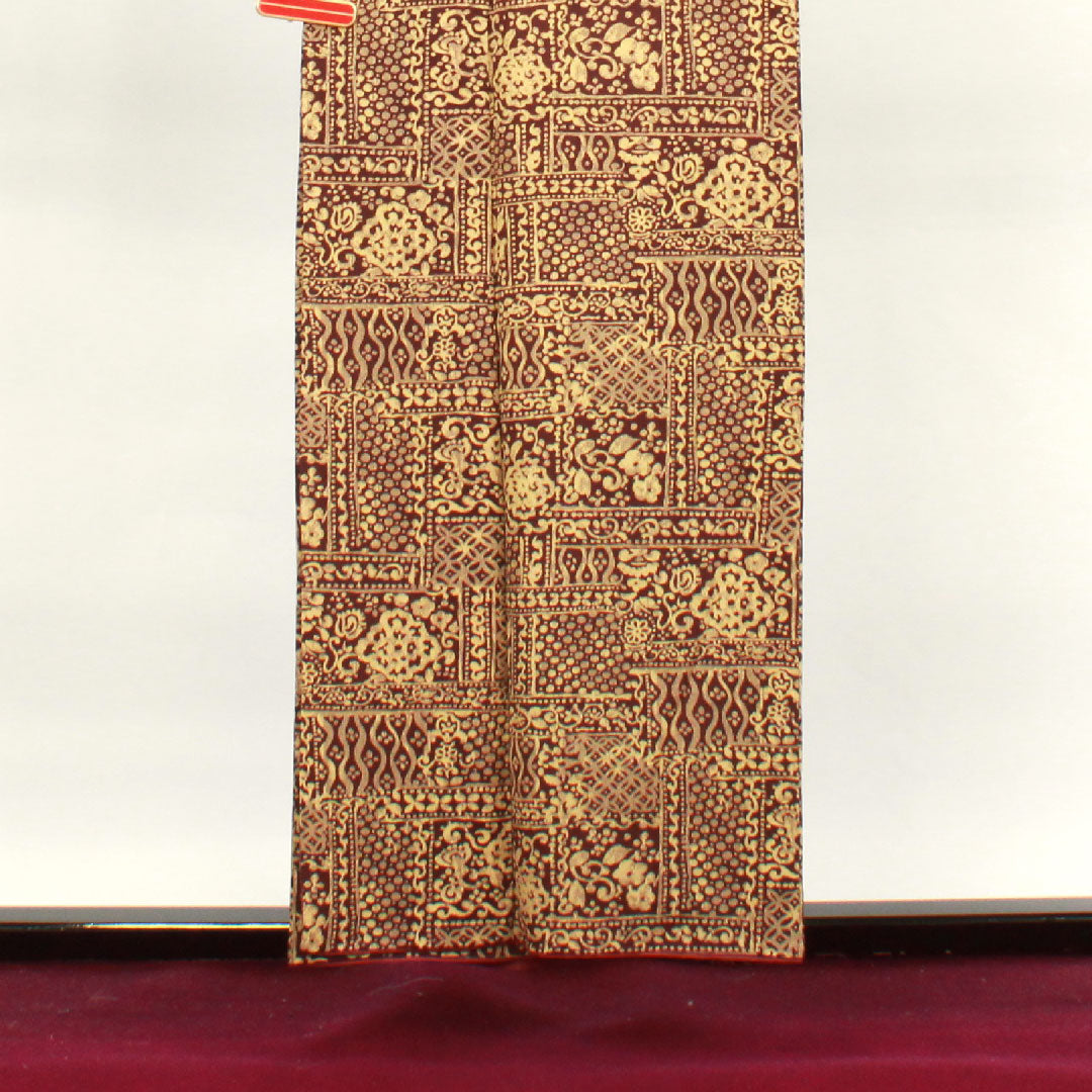 Komon, Length 156cm, Sleeve length 63.5cm, Awase, Iron black, Abstract pattern, Pure silk, S rank, Brown, 1115003422314