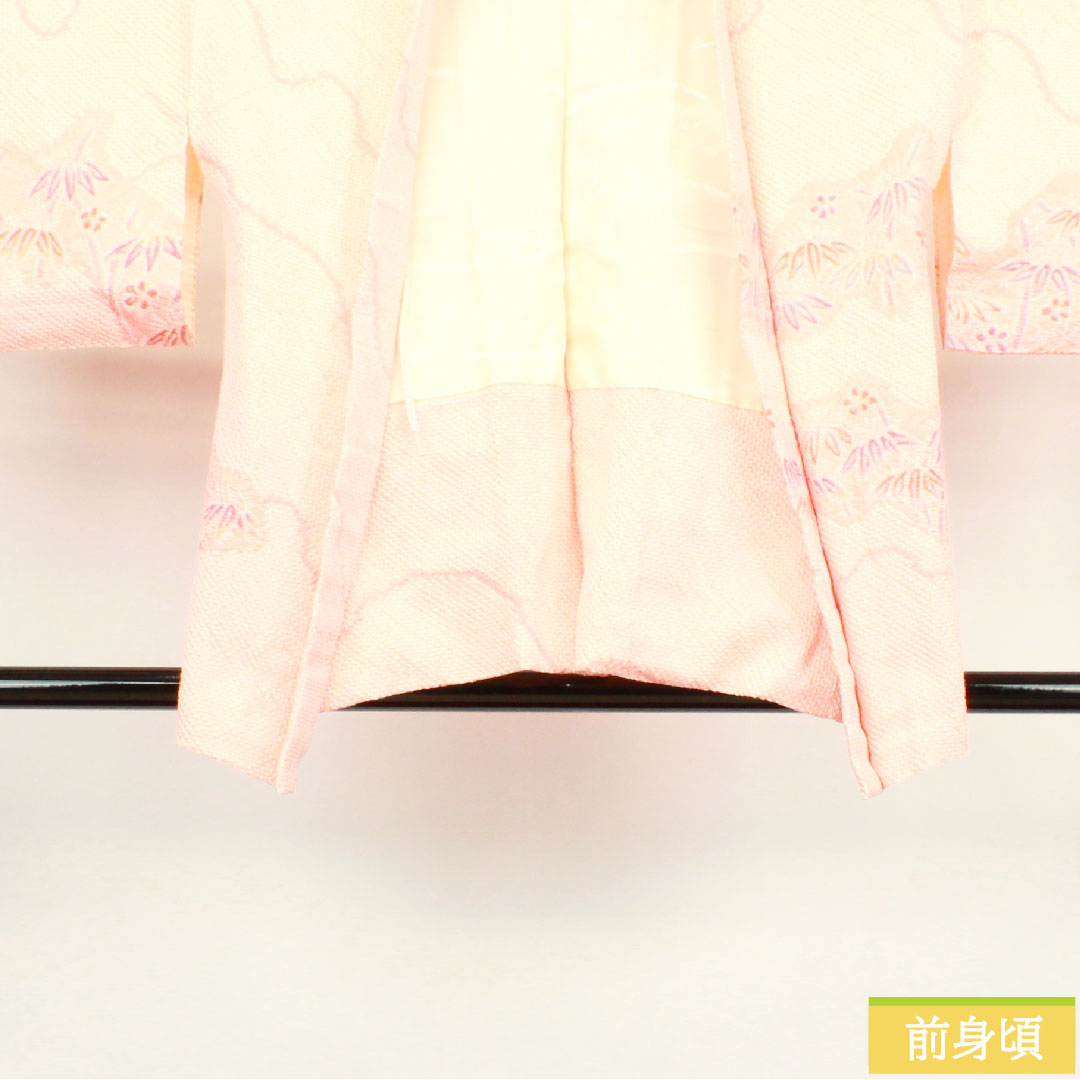 Haori, pure silk, length 79.5cm, sleeve length 62cm, Shinonome color, all-dyed, bamboo, A rank, lined, pink, 1117000683913