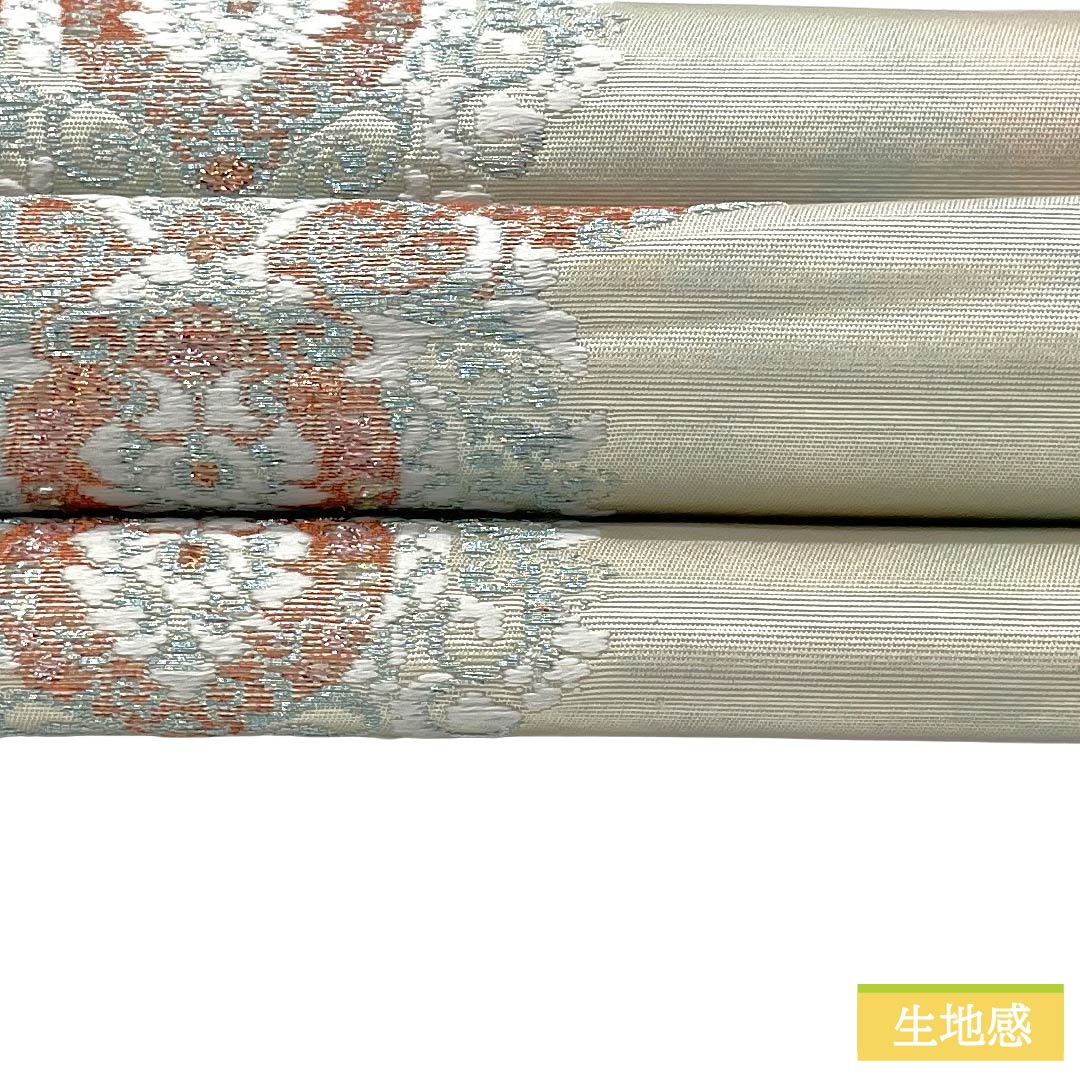 袋帯 正絹 Aランク 銀色(ぎんいろ) 引箔 抽象柄 帯丈414cm 六通 セミフォーマル 銀系 1123018453322