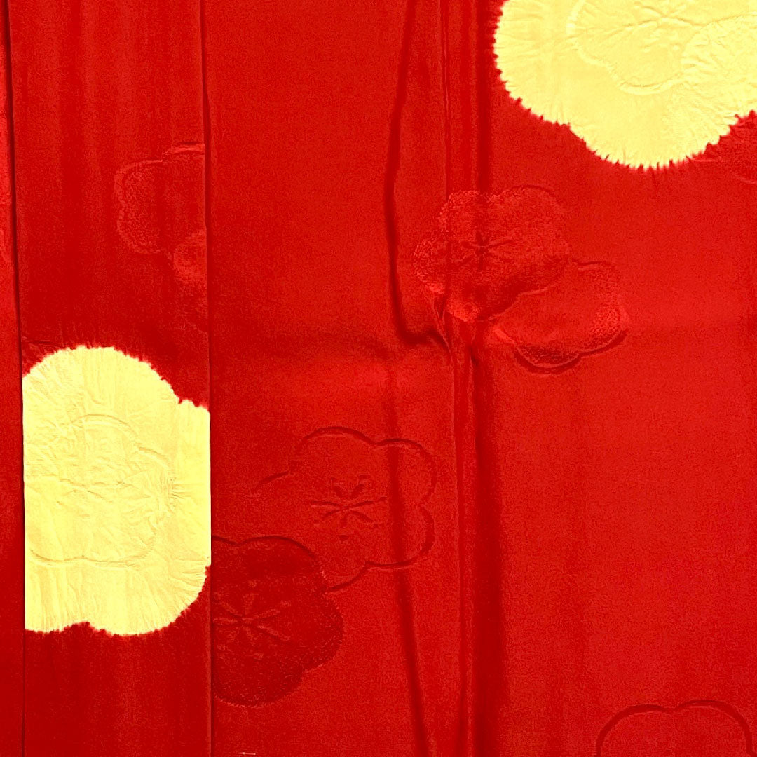 長襦袢 正絹 身丈120cm 裄丈67.5cm 単衣 土耳古赤色 振袖用 梅 Aランク 赤系 1129000293112