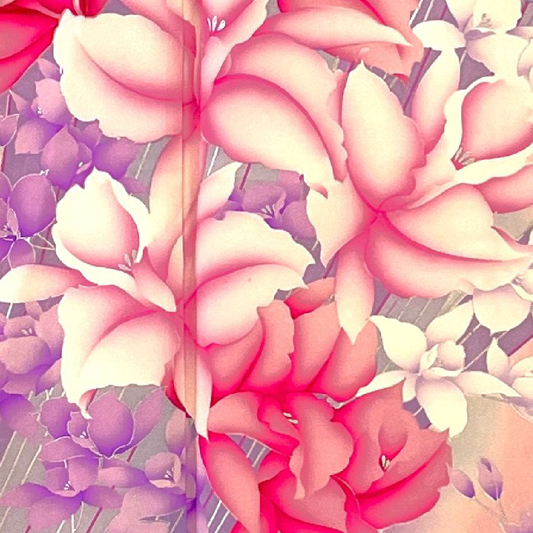 振袖 身丈165.5cm 裄丈64cm 袷 京友禅 花模様 正絹 Aランク ピンク系 1113000563513