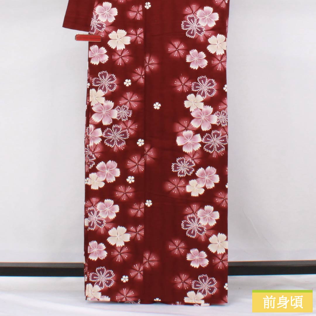 浴衣 木綿 身丈164cm 裄丈65cm Sランク 単衣 赤系 深緋色(ふかきあけいろ) 撫子 1118006412412