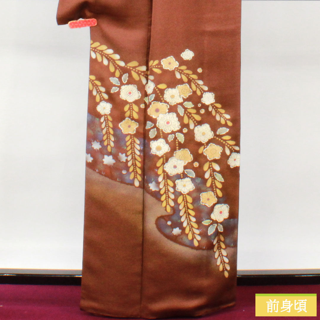 訪問着 正絹 袷 身丈163.5cm 裄丈68cm 栗色(くりいろ) 辻ヶ花 一つ紋 中陰剣片喰 Aランク 茶系 1112004913414