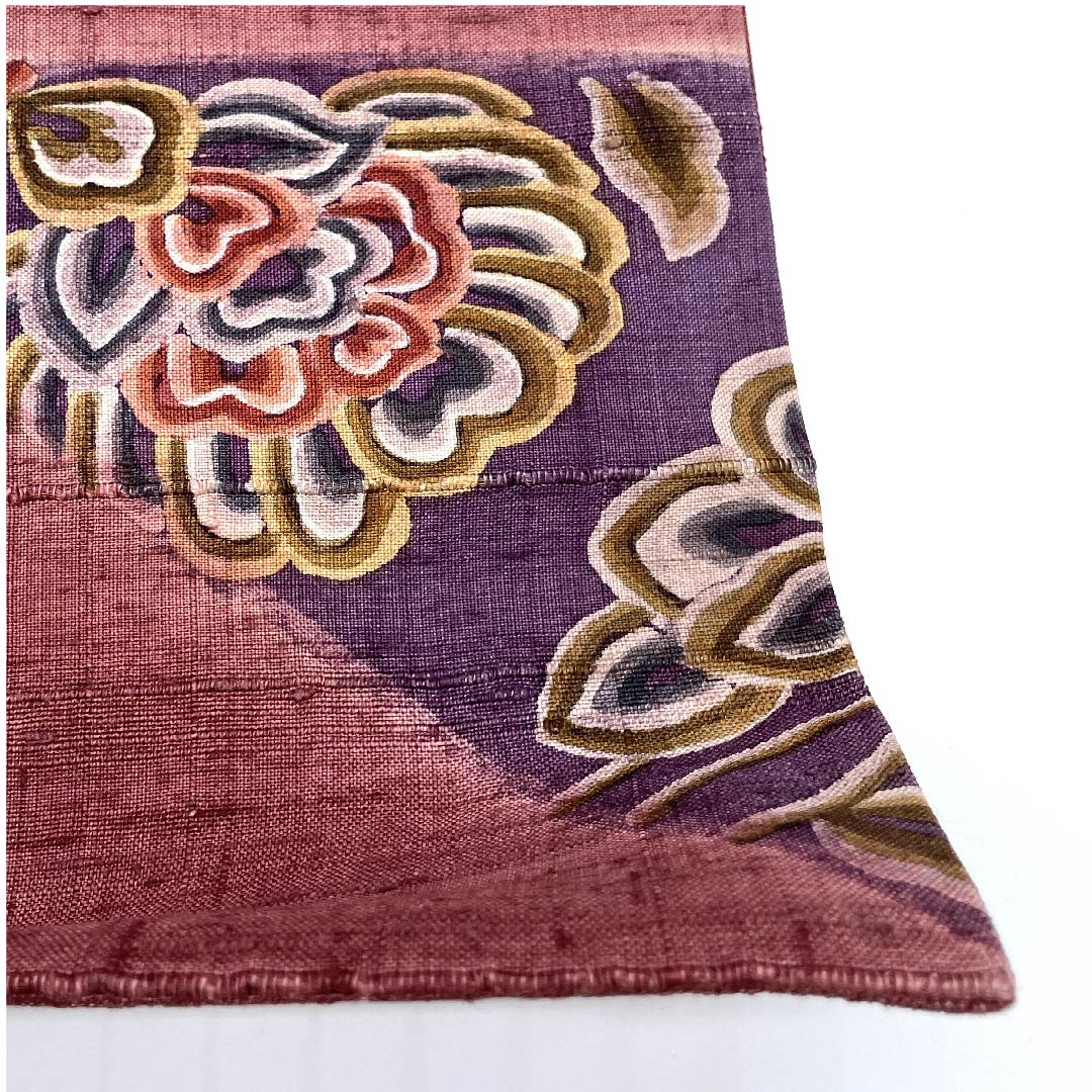袋帯 蘇芳色(すおういろ) 紬地 唐花模様 小鳥模様 帯丈439cm 正絹 Sランク ポイント柄 カジュアル 紫系 1123009422320