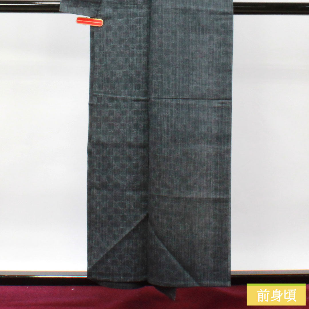 紬 正絹 身丈156cm 裄丈64cm 具墨色 幾何学模様 Sランク 紗 黒系 1116003112310