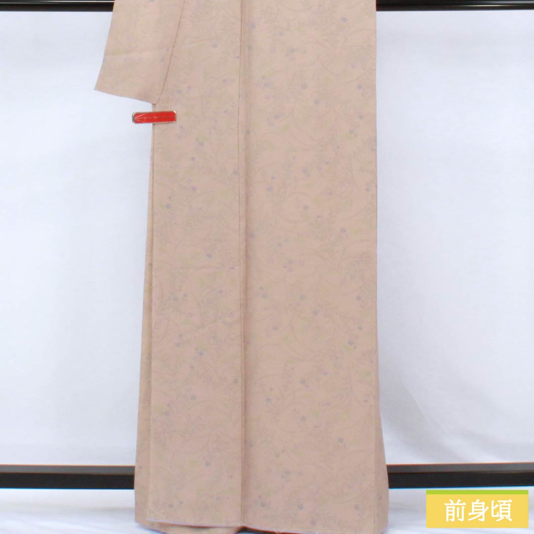 小紋 正絹 Sランク 身丈164cm 裄丈63cm 袷 惚色(ぼけいろ) 草花模様 しつけ糸付き ベージュ系 1115007362425