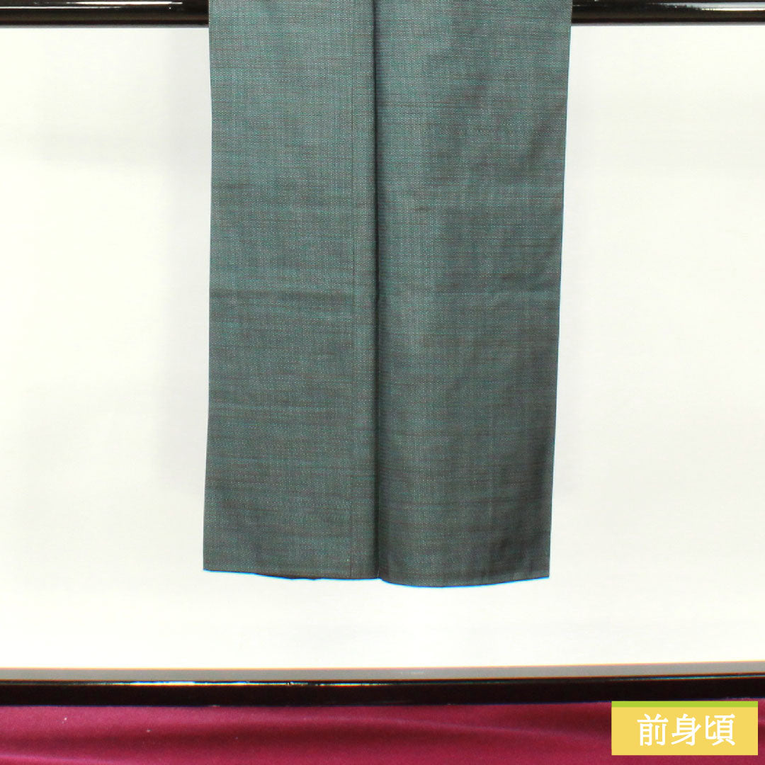 男物 正絹 身丈142.5cm 裄丈70cm 大島紬 100亀甲 亀甲模様 Sランク 袷 緑系 1119000862419