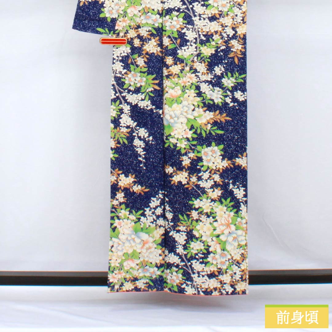 小紋 正絹 身丈158cm 裄丈63cm 袷 瑠璃色(るりいろ) 型染 総花 しつけ糸付き Sランク 紺系 1115005372318