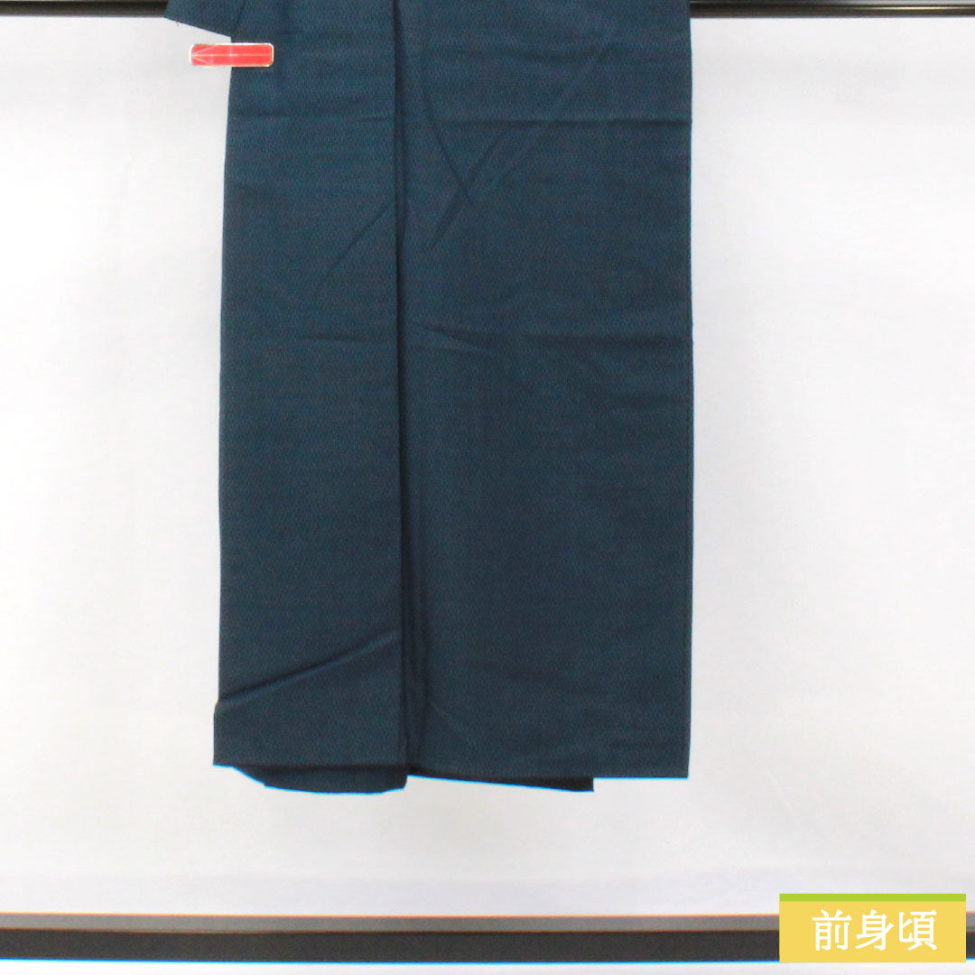 Men's Pure Silk A-Rank Kimono, Length 140cm, Sleeve Length 67.5cm, Tsumugi Pongee with Tortoiseshell Pattern, Lined, Blue, Item Number 1119001773417