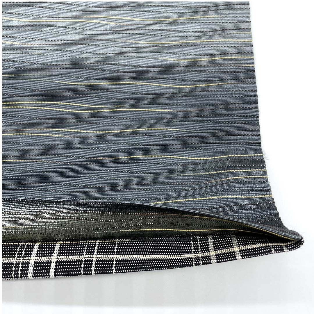 袋帯 黮色(つじみいろ) よろけ横段 変わり市松 帯丈464cm 正絹 Sランク 六通 カジュアル グラデーション系 1123008752499