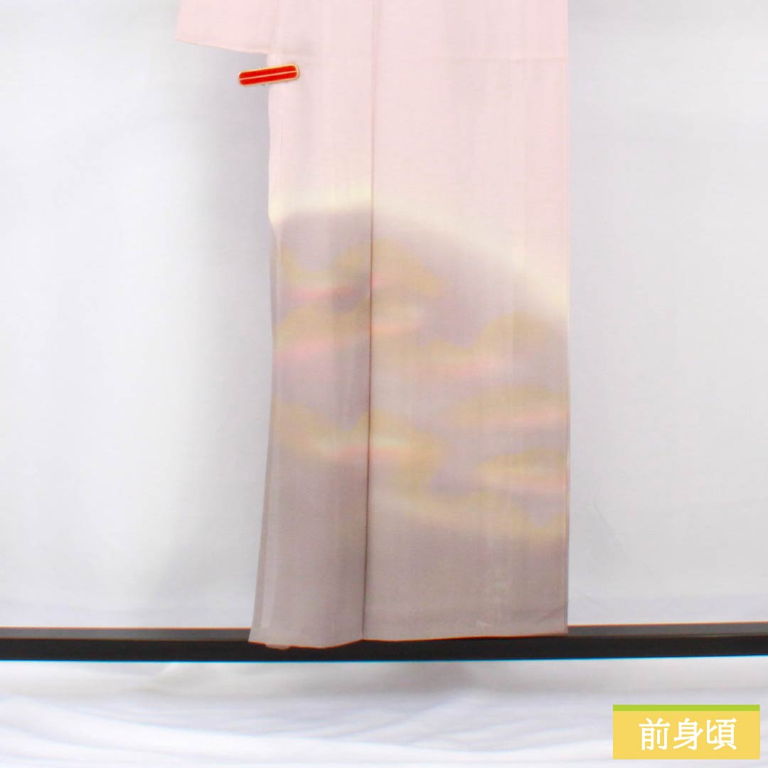 夏物 正絹 訪問着 身丈153cm 裄丈61.5cm 桜色(さくらいろ) 京友禅 一つ紋 丸に橘 絽 Bランク ピンク系 1132002194213