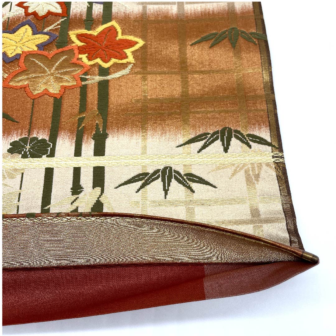 Fukuro Obi (sash) in off-white, with a checkered pattern of peonies, bamboo and cherry blossoms, obi length 426cm, pure silk, A rank, six-pass, semi-formal, gradation style, 1123007953399