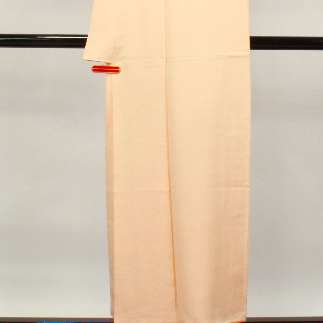 色無地 正絹 薄肌色 流水 五三桐 身丈153.5cm 裄丈64cm 袷 Aランク 橙系 1114000993226