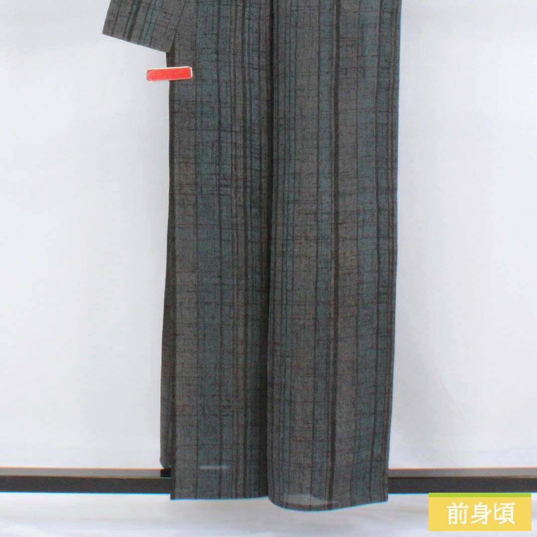 Summer Pure Silk Tsumugi Kimono, Length 158cm, Sleeve Length 63cm, Noshime Hanairo (Flower-colored Noshime) and Ibushigin (Smoked Silver) with Chirimen (Striped) and Gauze, S-Rank, Gradient Pattern, Product Number: 1132002862399