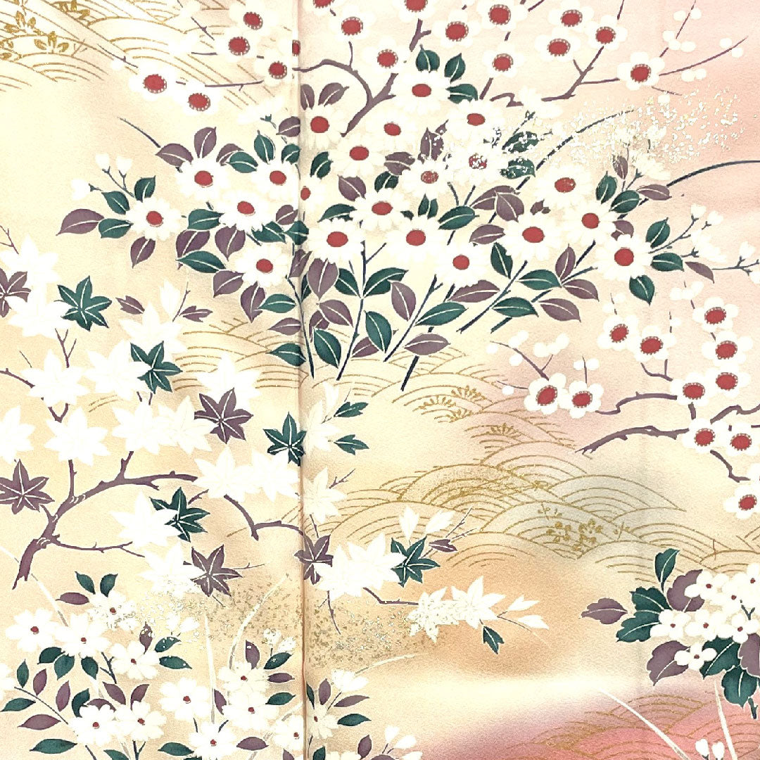 訪問着 袷 身丈150cm 裄丈61cm 練色 京友禅 橘 正絹 Bランク ピンク系 1112001634113