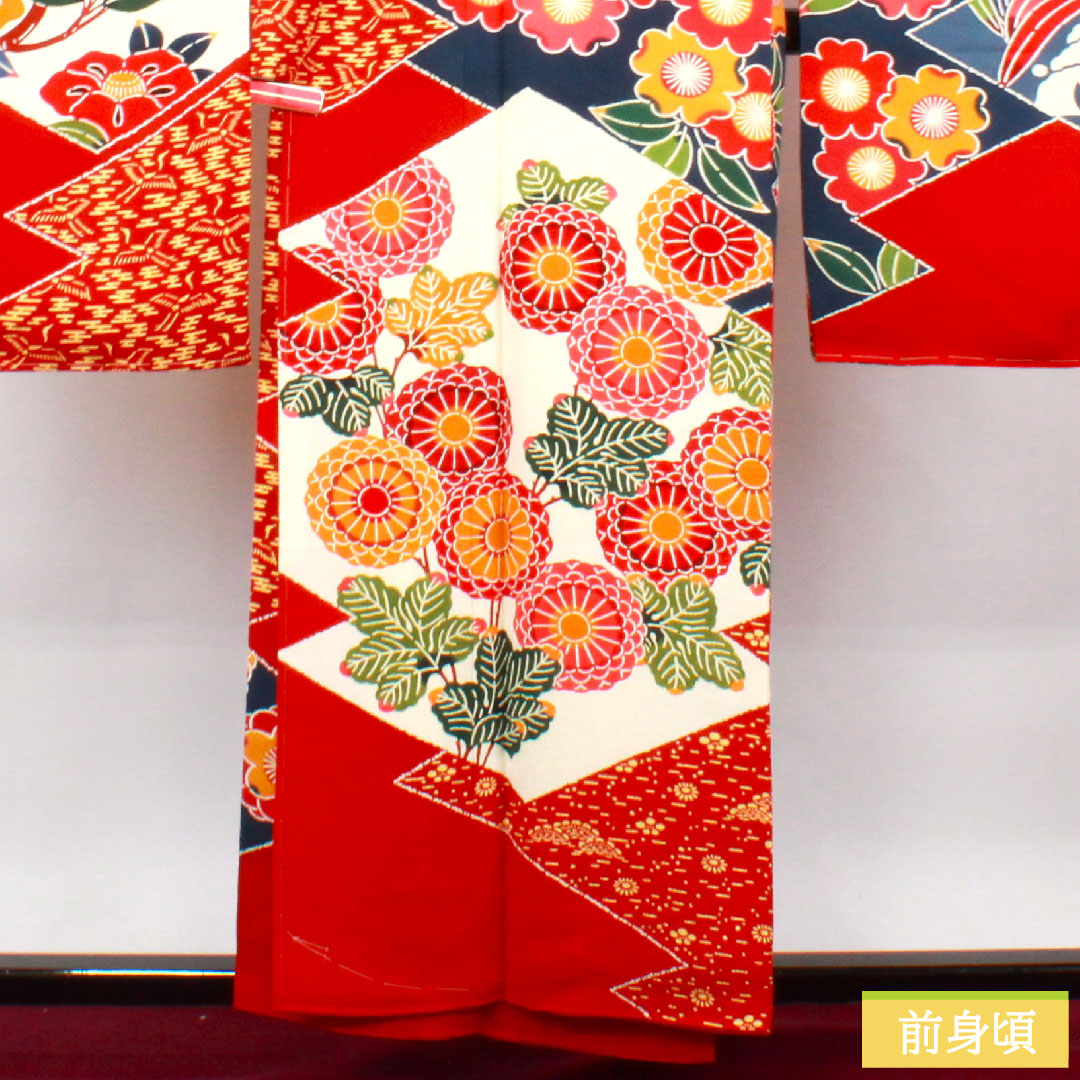 振袖 正絹 身丈157.5cm 裄丈66.5cm 袷 猩々緋色 栗山吉三郎 京紅型 吉祥文様 しつけ糸付き 未使用品 Sランク 赤系 1113001842312