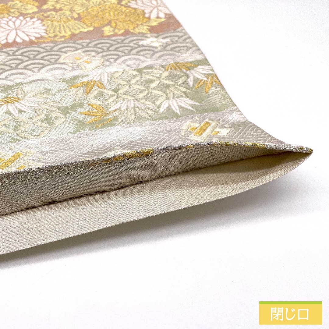 Fukuro Obi, pure silk, silver, horizontal stripes, Seigaiha, Shippo, horizontal stripes, obi length 438cm, S rank, six-pass, formal, silver, 1123011882322