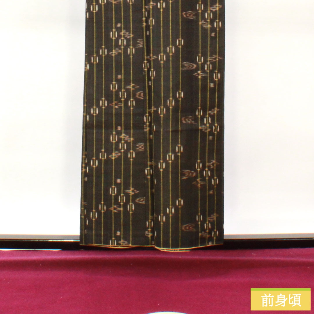 紬 正絹 身丈156.5cm 裄丈63cm 黒鼠色(くろねずいろ) 久米島紬 重要無形文化財 Bランク 袷 茶系 1116003504314
