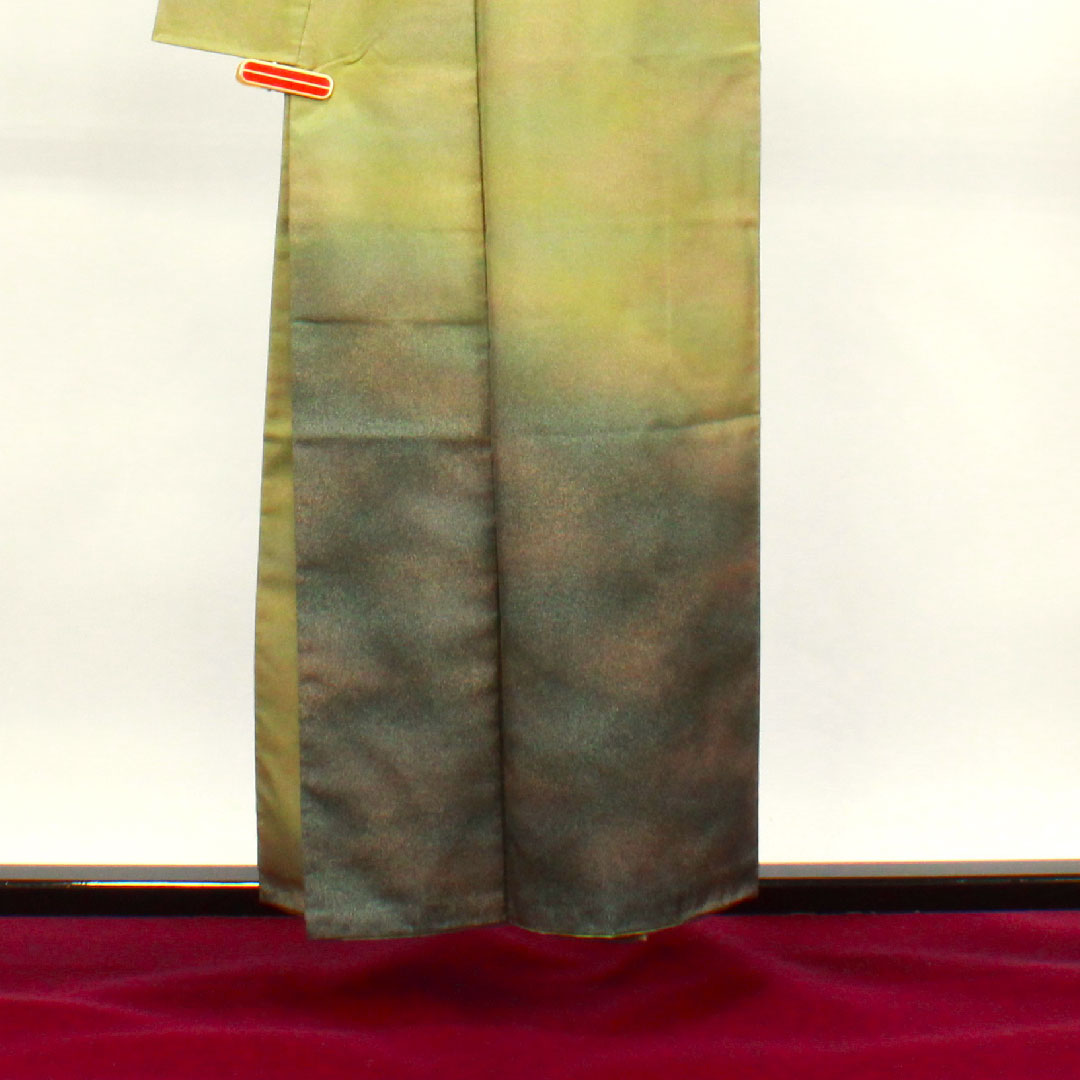 訪問着 正絹 袷 身丈156.5cm 裄丈62.5cm 利休色 紬地 ボカシ模様 剣片喰 Sランク 緑系 1112002852319