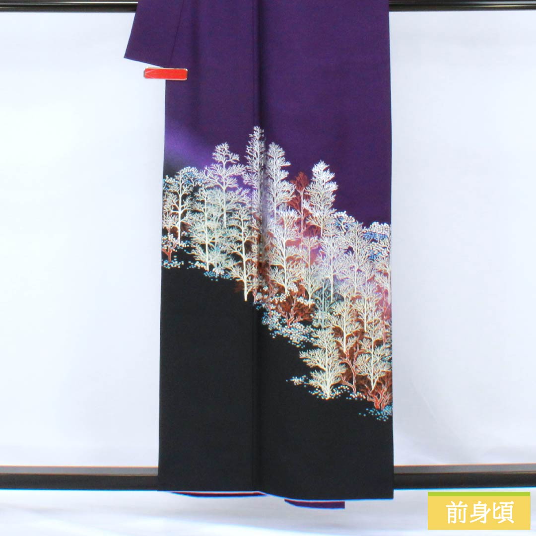 訪問着 ポリエステル Aランク 胴抜き 身丈157.5cm 裄丈65.5cm 菫色(すみれいろ) 金彩加工 風景模様 紫系 1112006393320