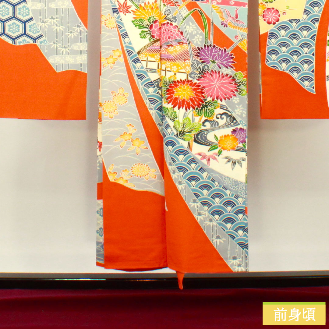 振袖 正絹 身丈151cm 裄丈62cm 袷 黄丹色 京紅型 吉祥文様 Aランク 橙系 1113001913226