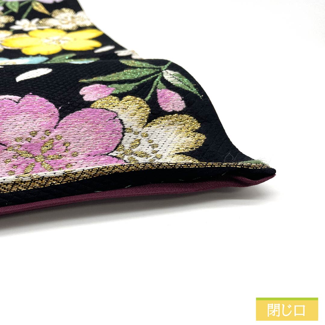 袋帯 正絹 黒色(くろいろ) 桜 ラメ 帯丈450cm Aランク 六通 フォーマル 黒系 1123011653410