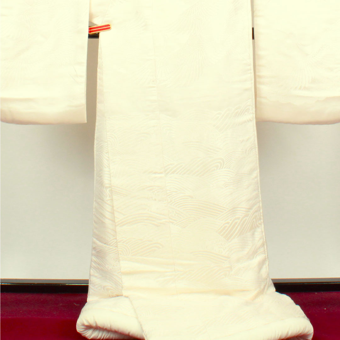 白無垢 身丈190cm 唐織 波 千羽鶴 正絹 Sランク 袷 白系 1110000442911