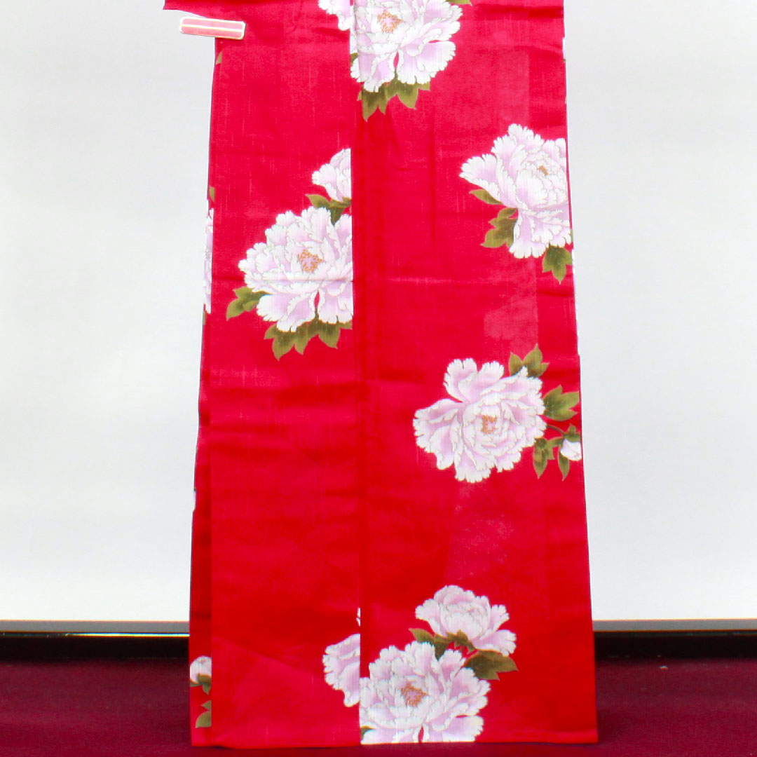浴衣 躑躅色 山茶花 木綿 Sランク 単衣 身丈166.5cm 裄丈67cm ピンク系 1118001992513