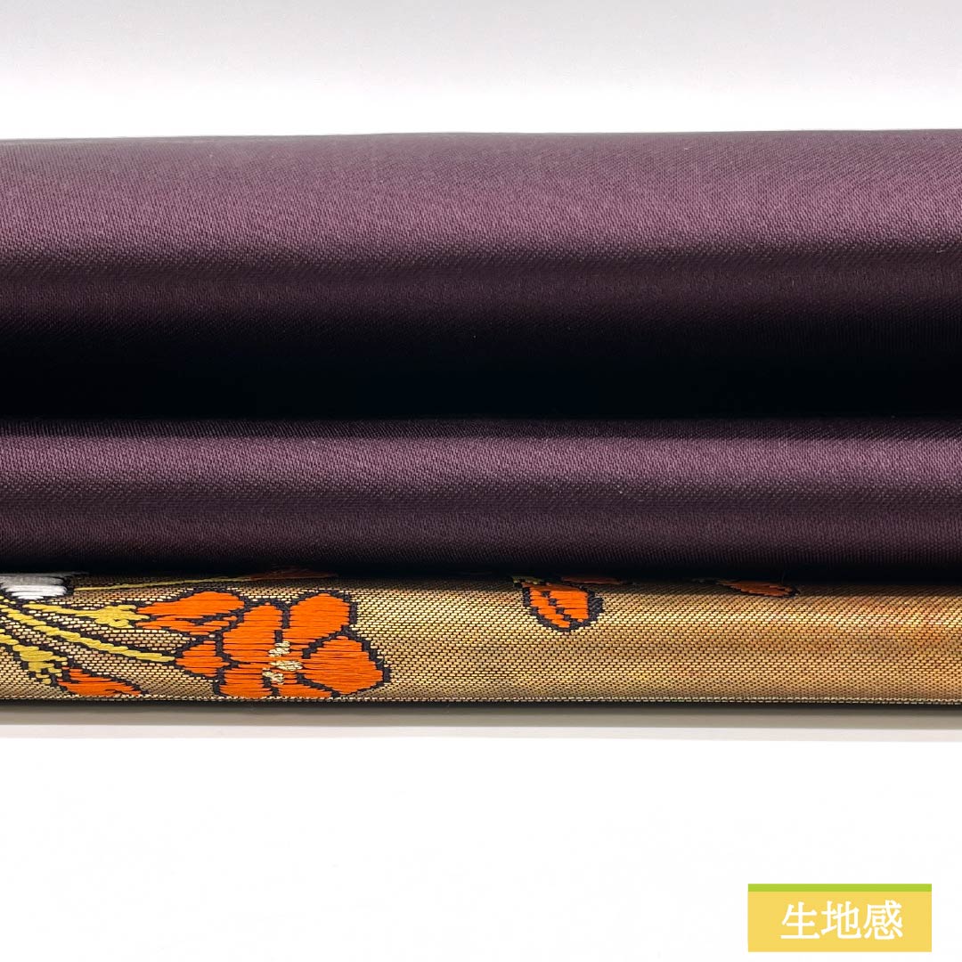 Nagoya Obi, Crimson Ink Color, Floral Pattern, 347cm Long, Pure Silk, S-Rank, Pointed Pattern, Semi-Formal, Purple, 1124009022320, Pine Needle Style