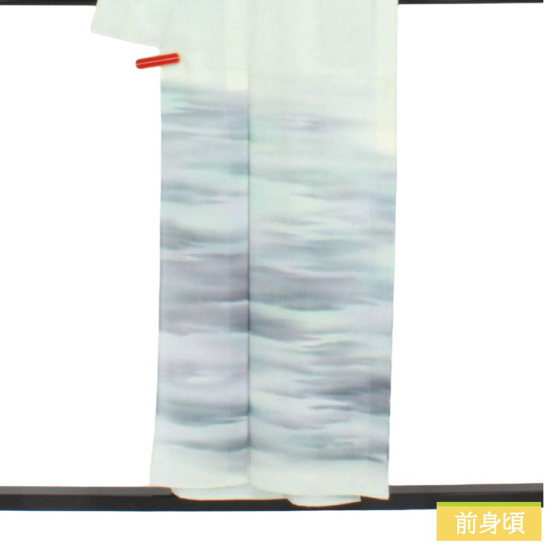 夏物 正絹 付下げ Sランク 身丈153cm 裄丈62.5cm 卯の花色(うのはないろ) ボカシ染 霞模様 絽 水色系 1132006402224