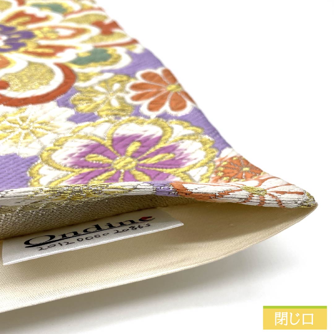 袋帯 正絹 生成り色(きなりいろ) 華文 七宝 桜 菊 帯丈444cm Aランク 六通 フォーマル 銀系 1123012103322