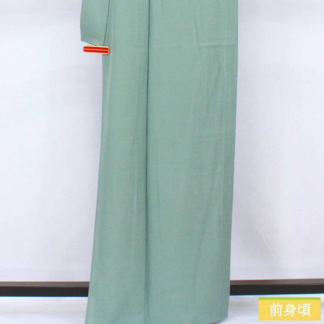 夏物 正絹 色無地 身丈163.5cm 裄丈65cm 浅葱鼠色(あさぎねずいろ) 素無地 絽 Sランク 緑系 1132002432419