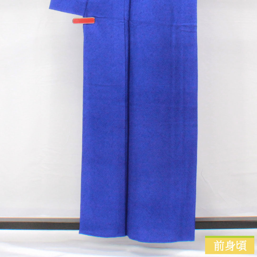色無地 正絹 身丈160cm 裄丈65cm 桔梗色(ききょういろ) 一つ紋 五三桐 単衣 Sランク 紺系 1114001612418