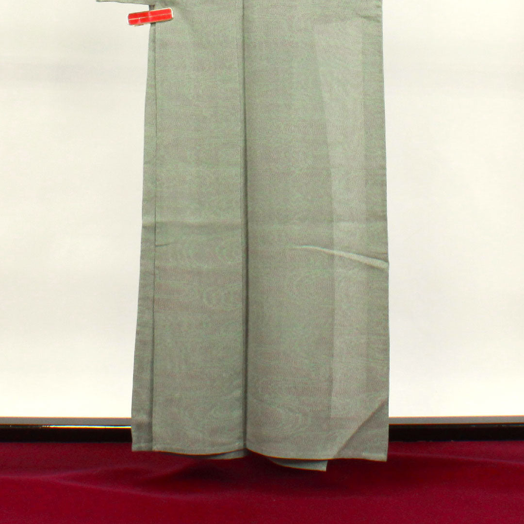 夏物 正絹 紬 身丈159cm 裄丈62cm 白緑色(びゃくろくいろ) 幾何学模様 紗 Sランク 緑系 1132001772319