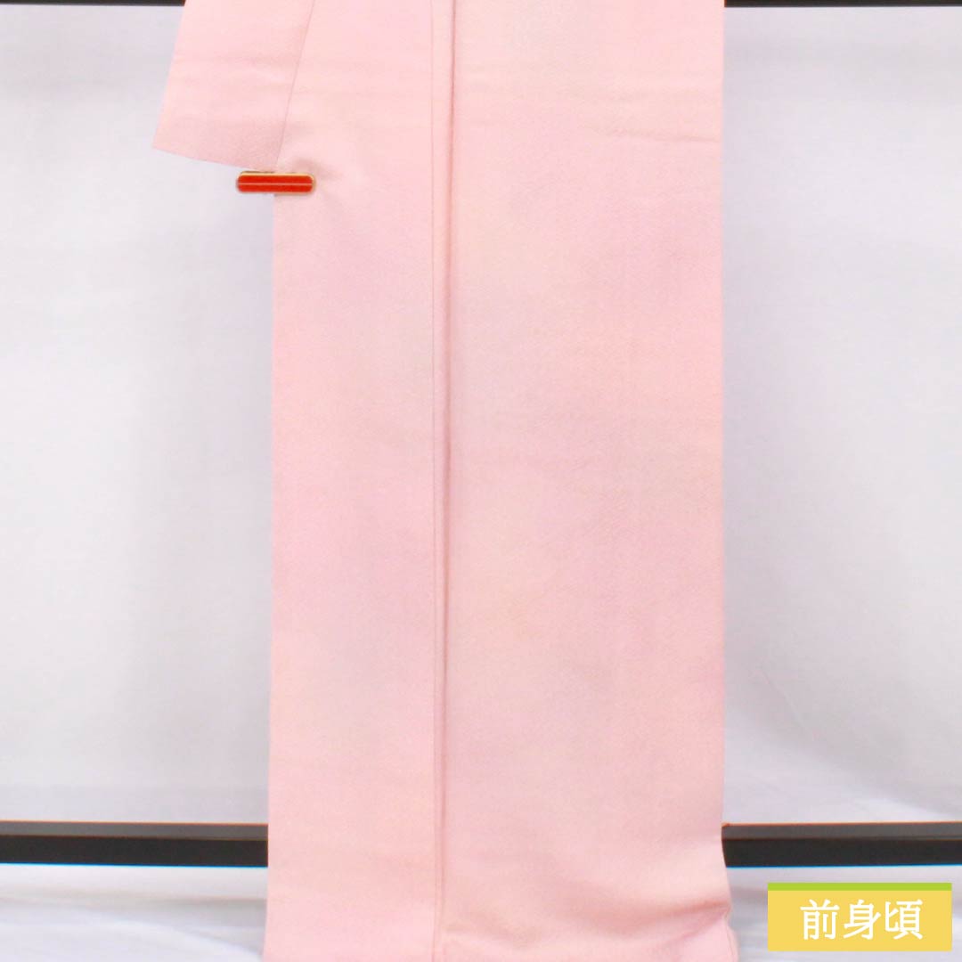 色無地 正絹 Sランク 身丈171.5cm 裄丈69cm 曙色(あけぼのいろ) 一つ紋 葉なし三ツ茶の実 縫い紋 袷 ピンク系 1114002362613