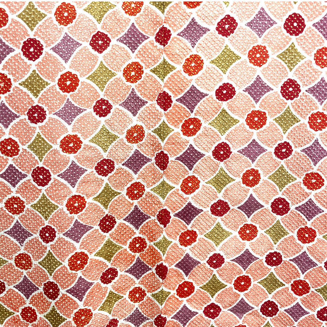 羽織 身丈82cm 裄丈62.5cm 中紅色 絞り 幾何学模様 正絹 Aランク 袷 ピンク系 1117000263913